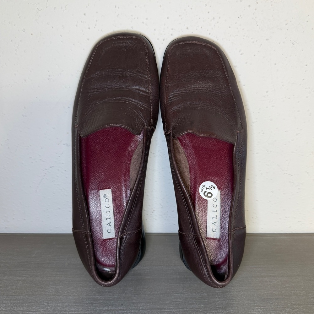 Calico Porter Brown Leather Square Toe Block Heel Loafers Women's Size 6.5 M - Picture 3 of 9